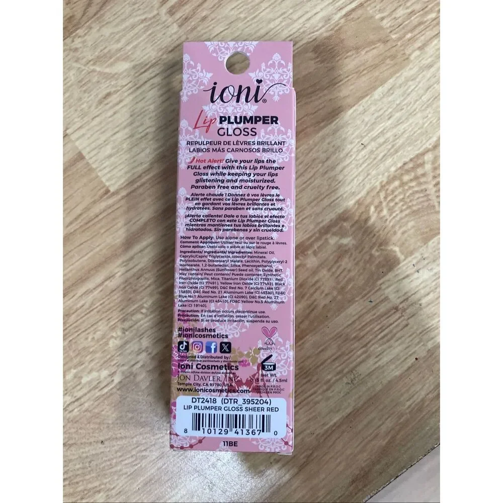 Ioni Lip Plumper Gloss New Sealed High Shine Hydrating Plumping Lip Gloss Sheer